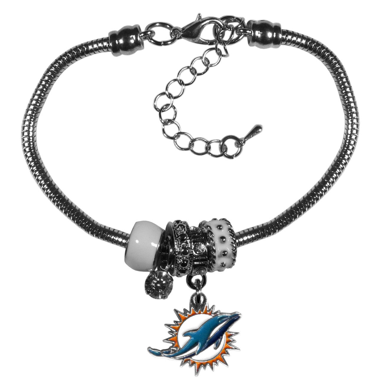 Miami Dolphins Bracelet Euro Bead Style - Sports Collectibles, Sports Memorabilia, Sports Fan Shop, Sports Gifts