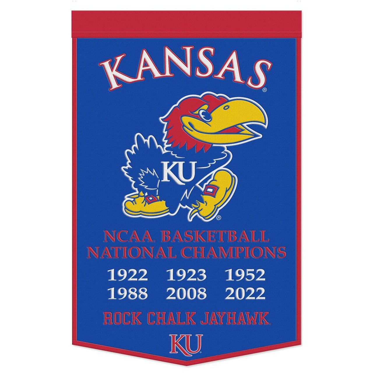 Kansas Jayhawks Banner Wool 24x38 Dynasty Champ Design Basketball - Sports Collectibles, Sports Memorabilia, Sports Fan Shop, Sports Gifts