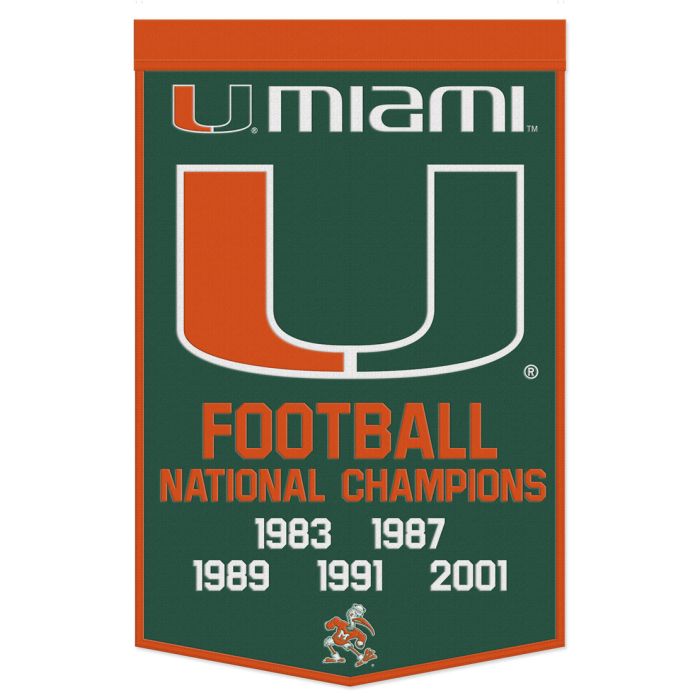 Miami Hurricanes Wool Banner 24" x 38" - Sports Collectibles, Sports Memorabilia, Sports Fan Shop, Sports Gifts