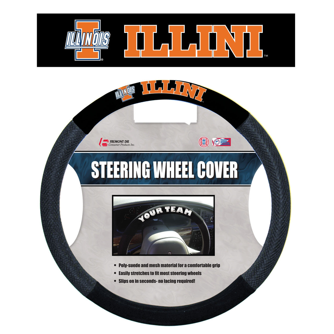Illinois Fighting Illini Steering Wheel Cover Mesh Style - Sports Collectibles, Sports Memorabilia, Sports Fan Shop, Sports Gifts