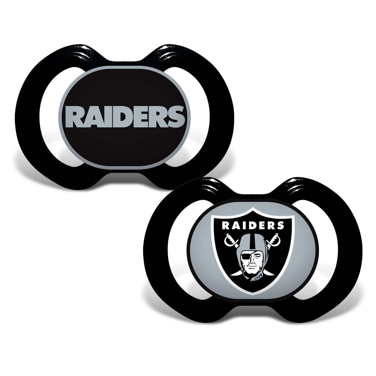 Las Vegas Raiders Pacifier 2 Pack - Sports Collectibles, Sports Memorabilia, Sports Fan Shop, Sports Gifts
