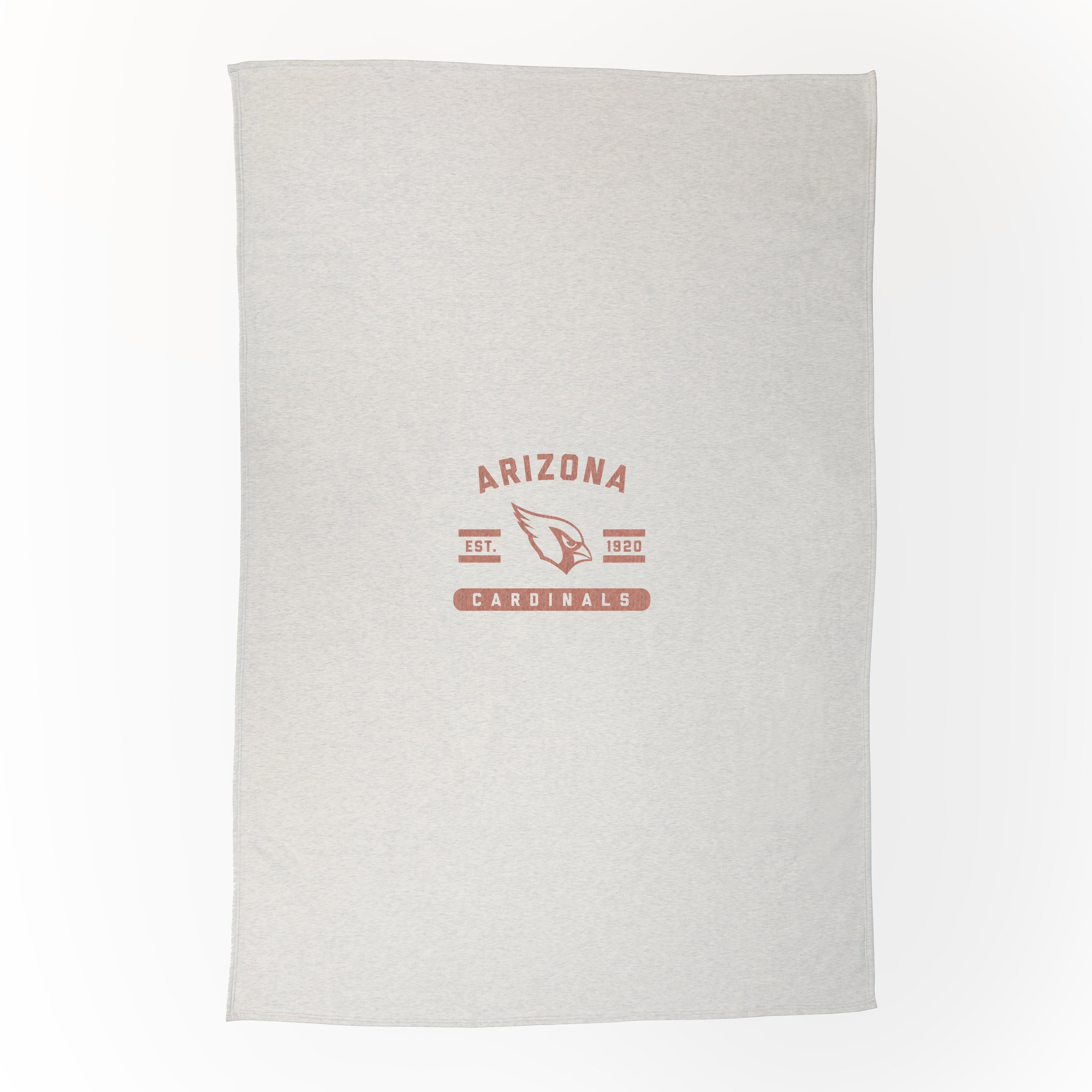 Arizona Cardinals Oatmeal Sweatshirt Blanket - oversized, soft, and cozy blanket made from heavyweight sweatshirt fabric, featuring a 12.5" vintage-style sublimated logo. Perfect for game day, dorm decor, or outdoor adventures, measuring 54" x 84". Machine washable and designed for easy care, this versatile blanket adds warmth to any setting and is ideal for spontaneous picnics or as a gift for sports fans.