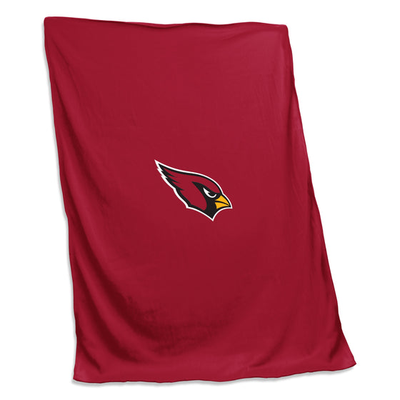 Arizona Cardinals Sweatshirt Blanket featuring a 15" tackle twill team logo, crafted from heavyweight sweatshirt fabric for ultimate comfort. Perfect for game days, tailgates, and cozying up at home, this oversized 54" x 84" blanket is machine washable and ideal for dorms, road trips, and camping. A must-have for Arizona Cardinals fans, it comes with a lifetime guarantee.