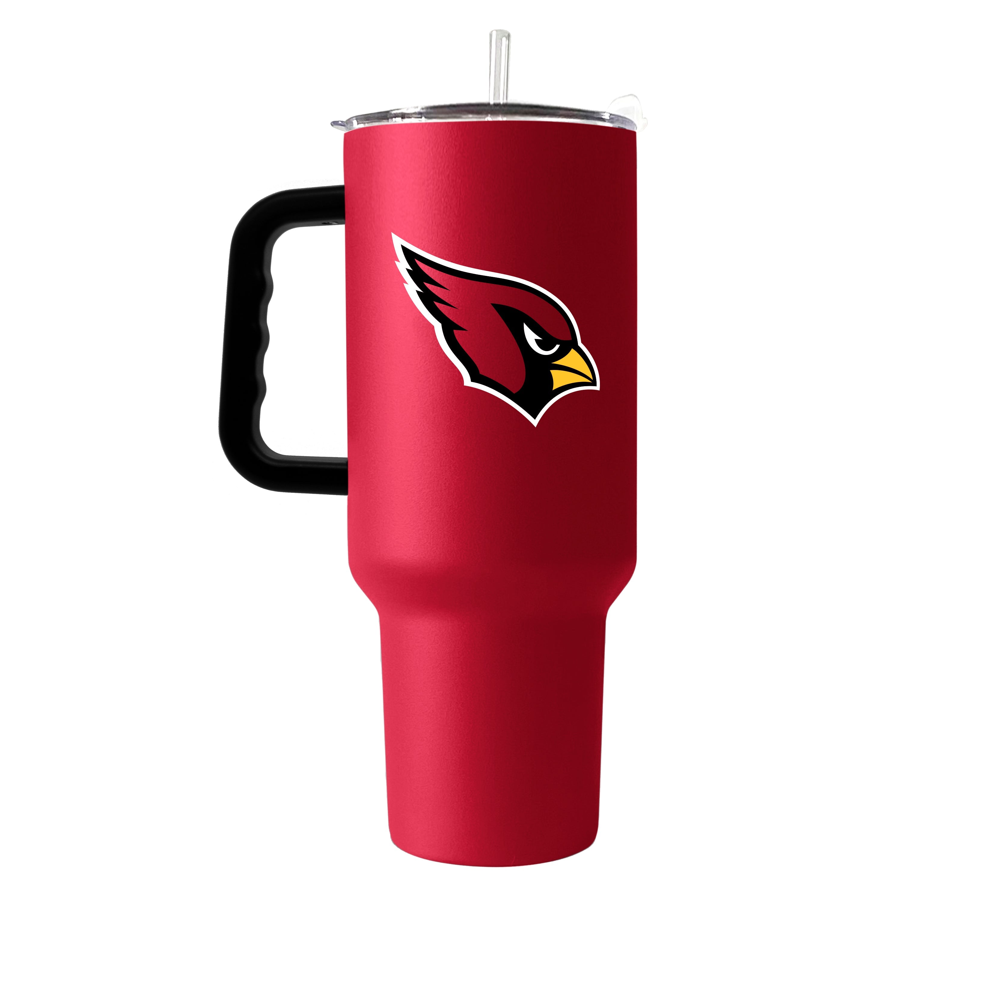 Arizona Cardinals 40oz Flipside Powder Coat Tumbler, oversized stainless steel drinkware designed for hydration on-the-go. Features double-wall vacuum insulation to keep beverages cold, a rugged carrying handle, and a reusable straw. Show your team spirit with vibrant colors and logo, perfect for workouts, road trips, and outdoor adventures.