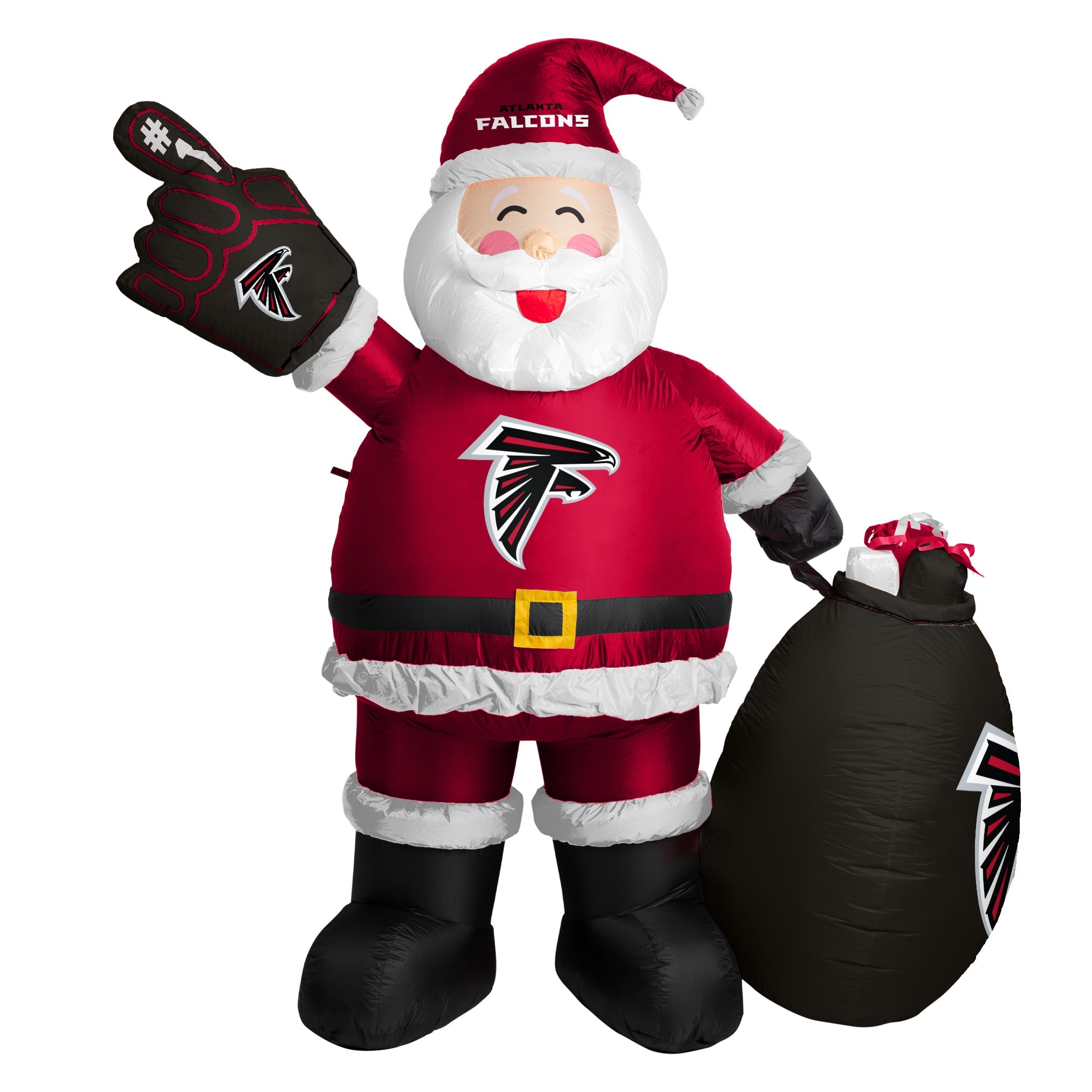Atlanta Falcons 7' Inflatable Santa Claus decoration, featuring bright LED lights and a self-inflating design, perfect for indoor and outdoor holiday displays.