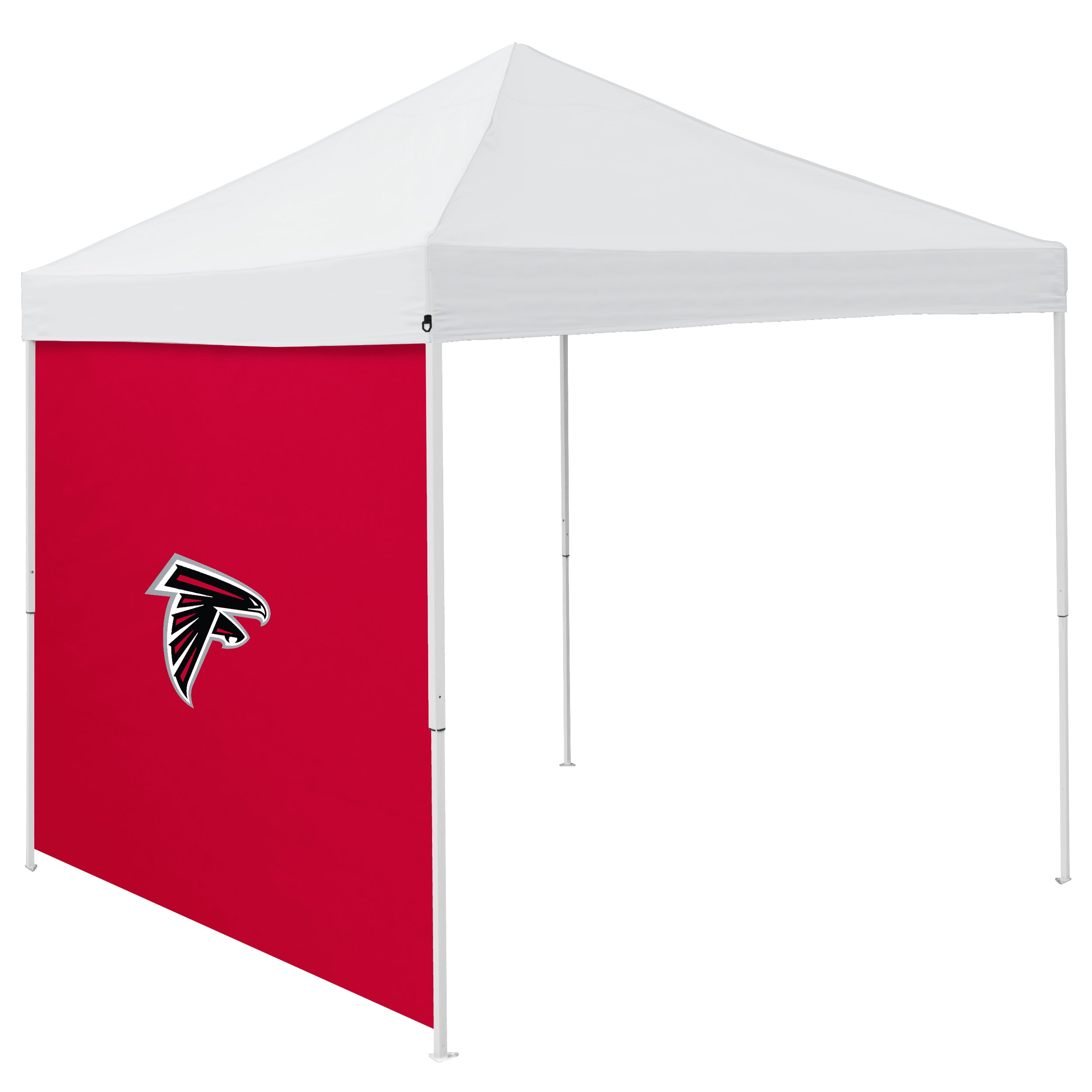 Atlanta Falcons 9x9 Side Panel for Tailgating - Durable polyester side panel measuring 6 ft. x 9 ft. provides sun, rain, and wind protection. Easily attaches to 9 ft. x 9 ft. canopy frames with hook and loop straps. Features a prominent 30" team logo for team spirit and includes a zip-up carrying bag for easy storage. Ideal for outdoor events like tailgating, camping, or beach outings with a lifetime guarantee.