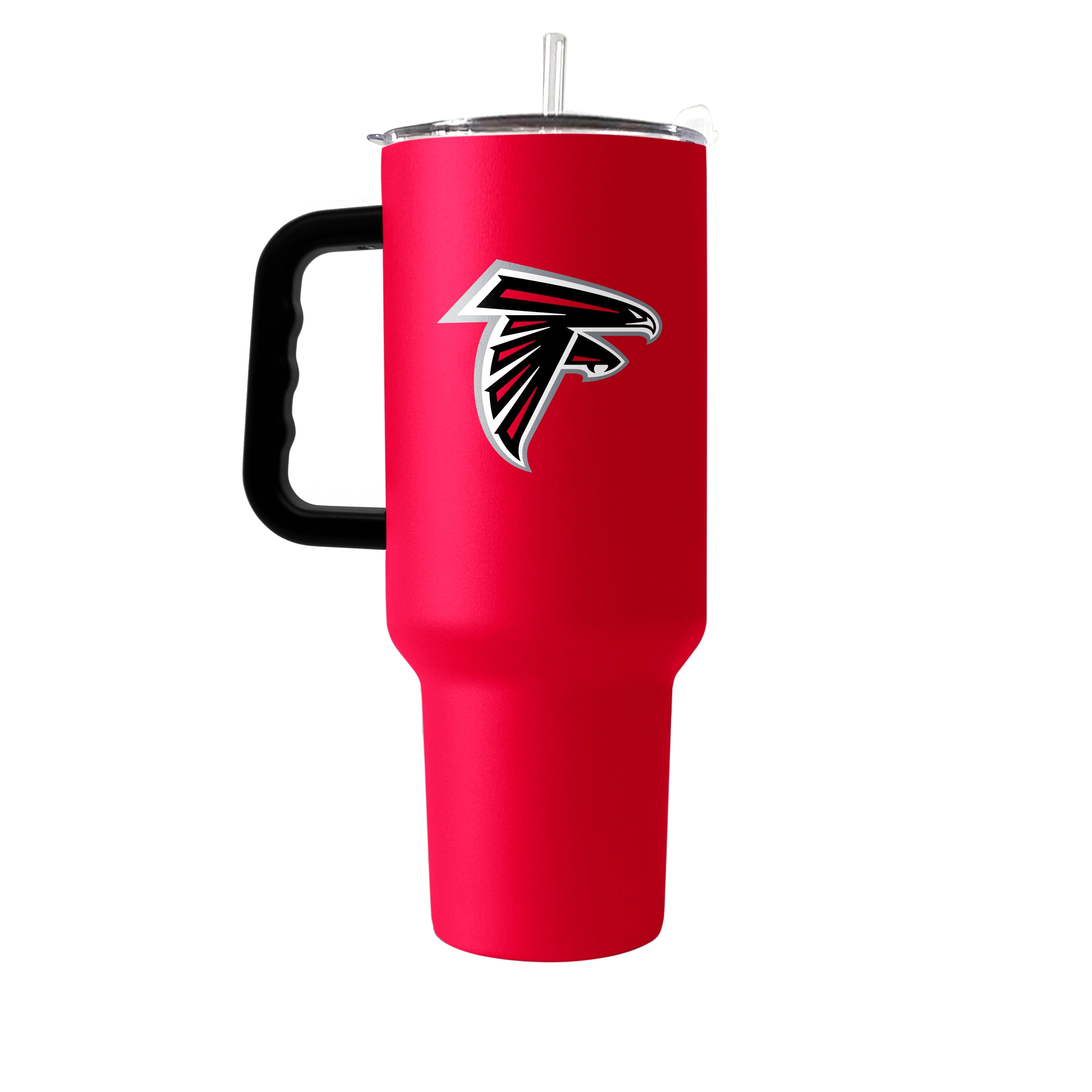 Atlanta Falcons 40oz Flipside Powder Coat Tumbler - Stay hydrated with this spacious, double-wall vacuum insulated stainless steel tumbler featuring vibrant team colors and logo. Ideal for workouts, road trips, and outdoor activities, it includes a durable carrying handle, fits standard cup holders, and has a slip and lock lid to prevent spills. Perfect for fans who want to show team spirit while enjoying cold drinks all day.