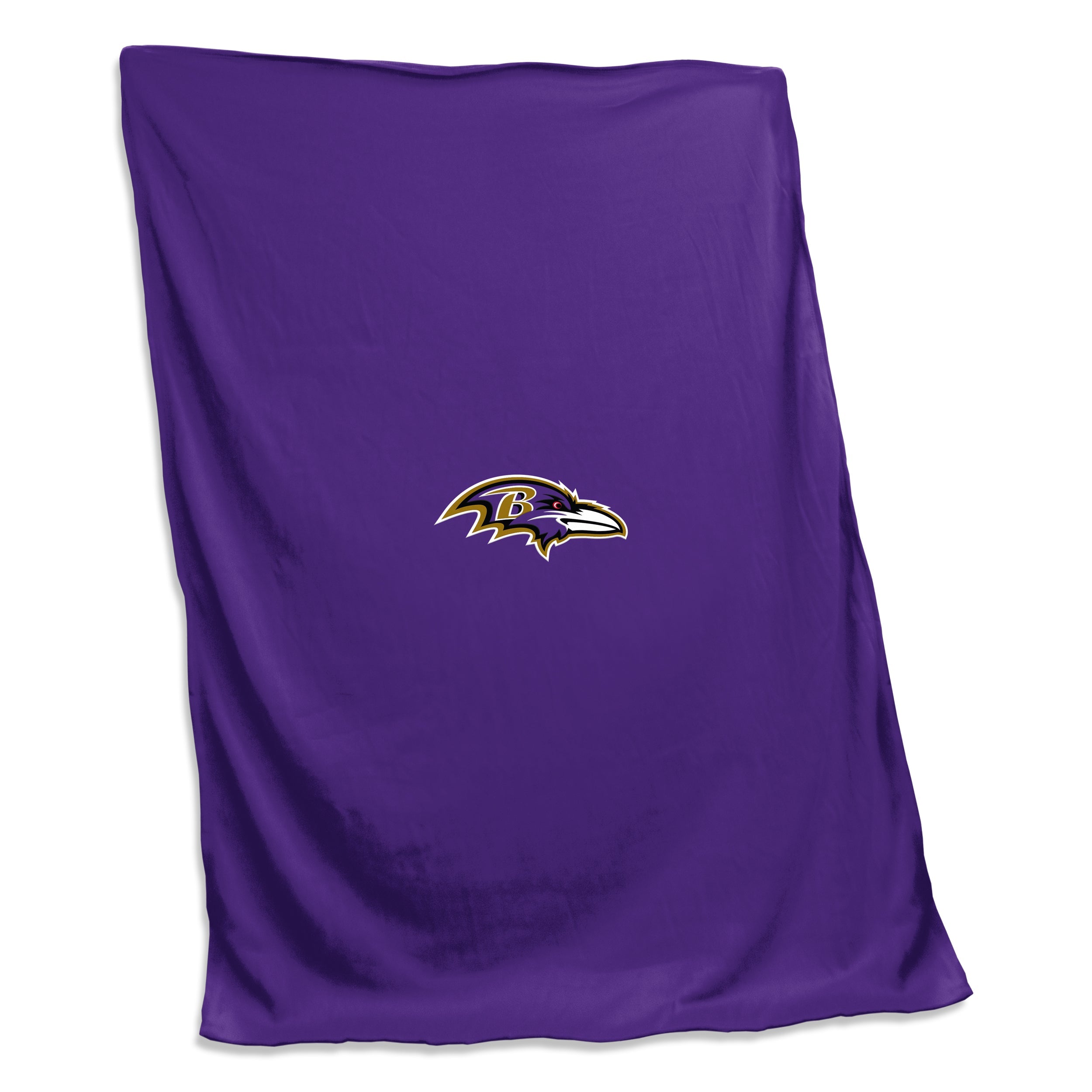 Baltimore Ravens Sweatshirt Blanket - oversized 54" x 84" cozy blanket made of heavyweight sweatshirt fabric featuring a 15" tackle twill team logo, perfect for tailgating, cheering, or home use; machine washable and includes a lifetime guarantee.