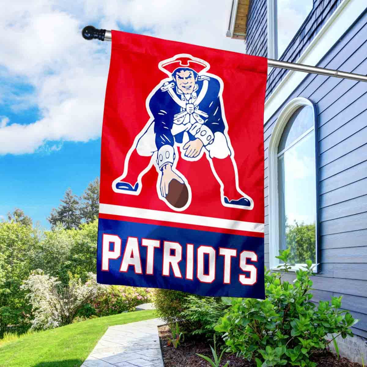 WinCraft Patriots Pat Patriot Banner House Flag and 5 Foot Flagpole Set - Sports Collectibles, Sports Memorabilia, Sports Fan Shop, Sports Gifts