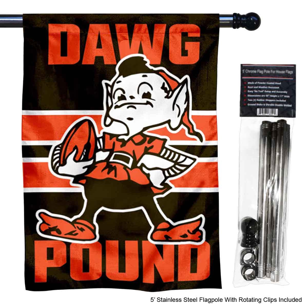 WinCraft Browns Dawg Pound Banner House Flag and 5 Foot Flagpole Set - Sports Collectibles, Sports Memorabilia, Sports Fan Shop, Sports Gifts