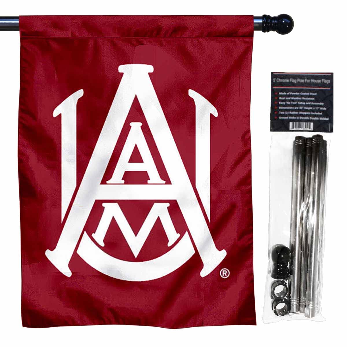 Alabama A&M University Banner Flag with Flag Pole Set - Sports Collectibles, Sports Memorabilia, Sports Fan Shop, Sports Gifts