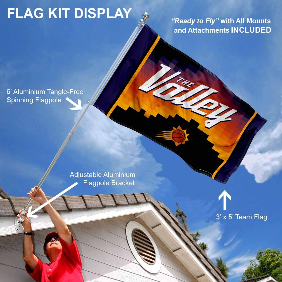 WinCraft Phoenix Suns City Edition Flag Pole and Mount Bracket Set - Sports Collectibles, Sports Memorabilia, Sports Fan Shop, Sports Gifts