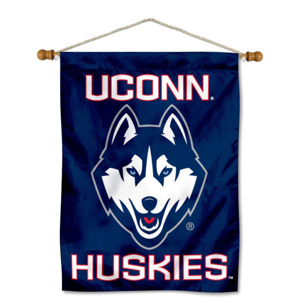Connecticut Huskies House Flag and Wood Banner Pole Set - Sports Collectibles, Sports Memorabilia, Sports Fan Shop, Sports Gifts