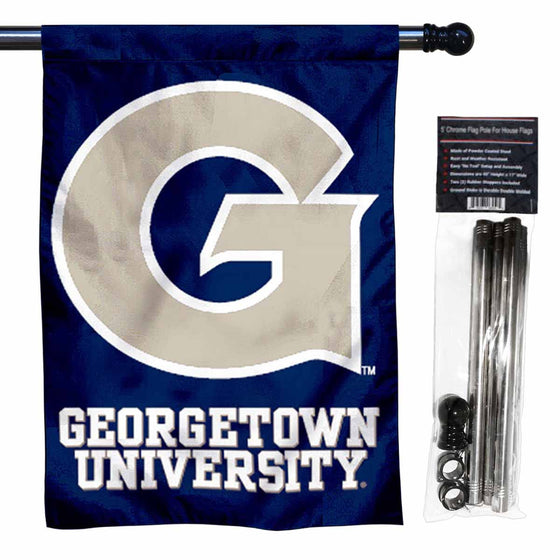 College Flags & Banners Co. Georgetown Hoyas House Flag with Flag Pole Set - Sports Collectibles, Sports Memorabilia, Sports Fan Shop, Sports Gifts
