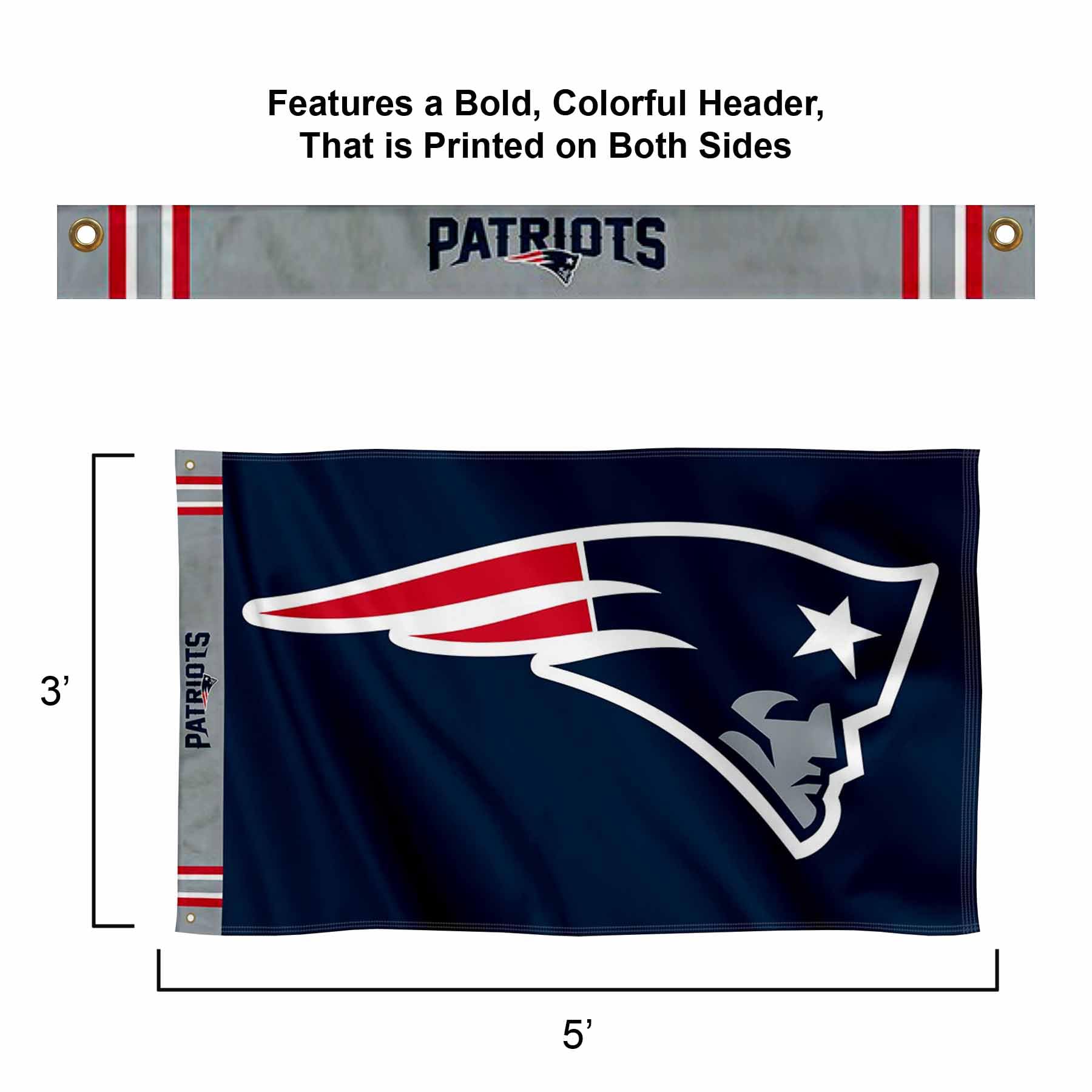 WinCraft New England Patriots Printed Header 3x5 Foot Banner Flag - Sports Collectibles, Sports Memorabilia, Sports Fan Shop, Sports Gifts