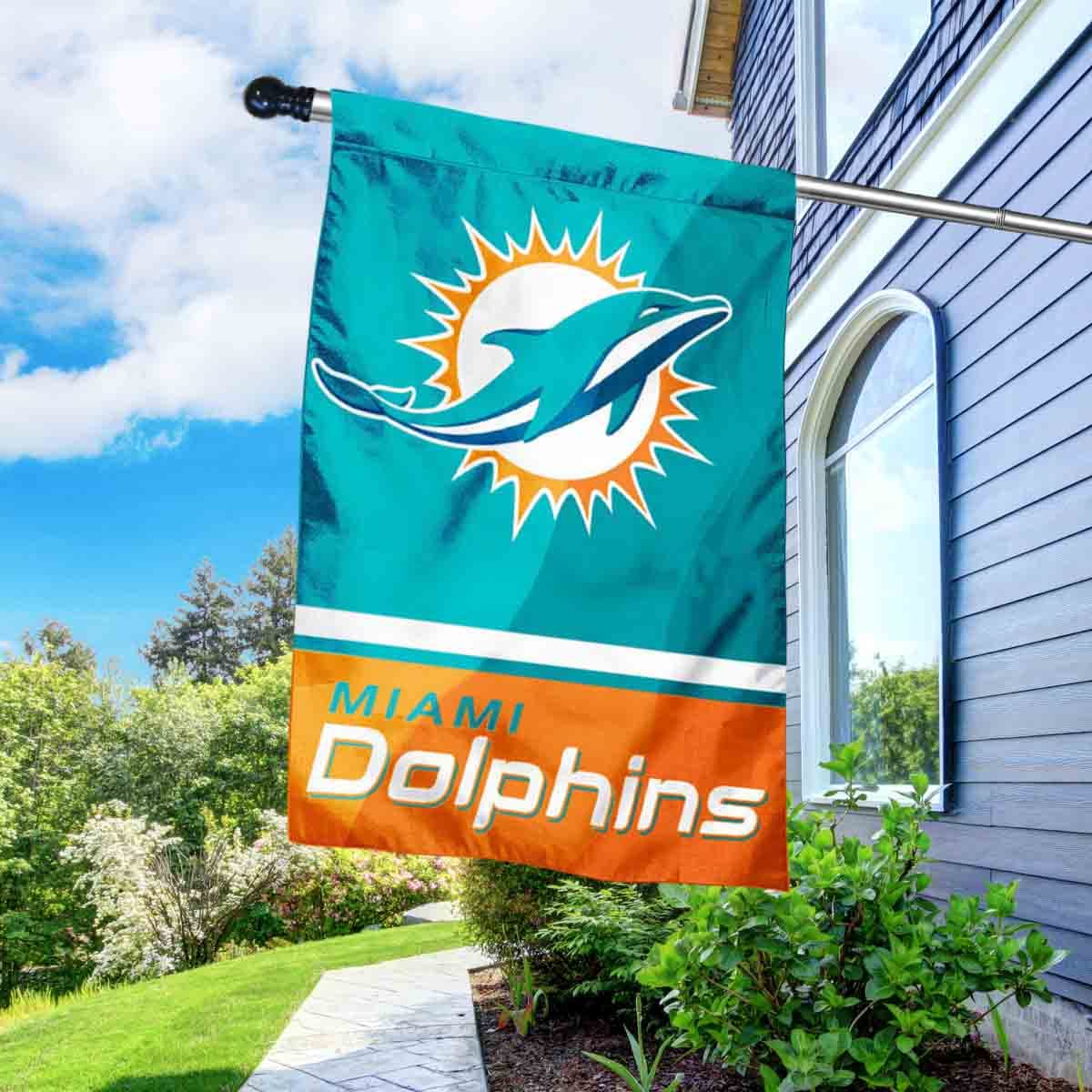 WinCraft Dolphins Banner House Flag and 5 Foot Flagpole Set - Sports Collectibles, Sports Memorabilia, Sports Fan Shop, Sports Gifts