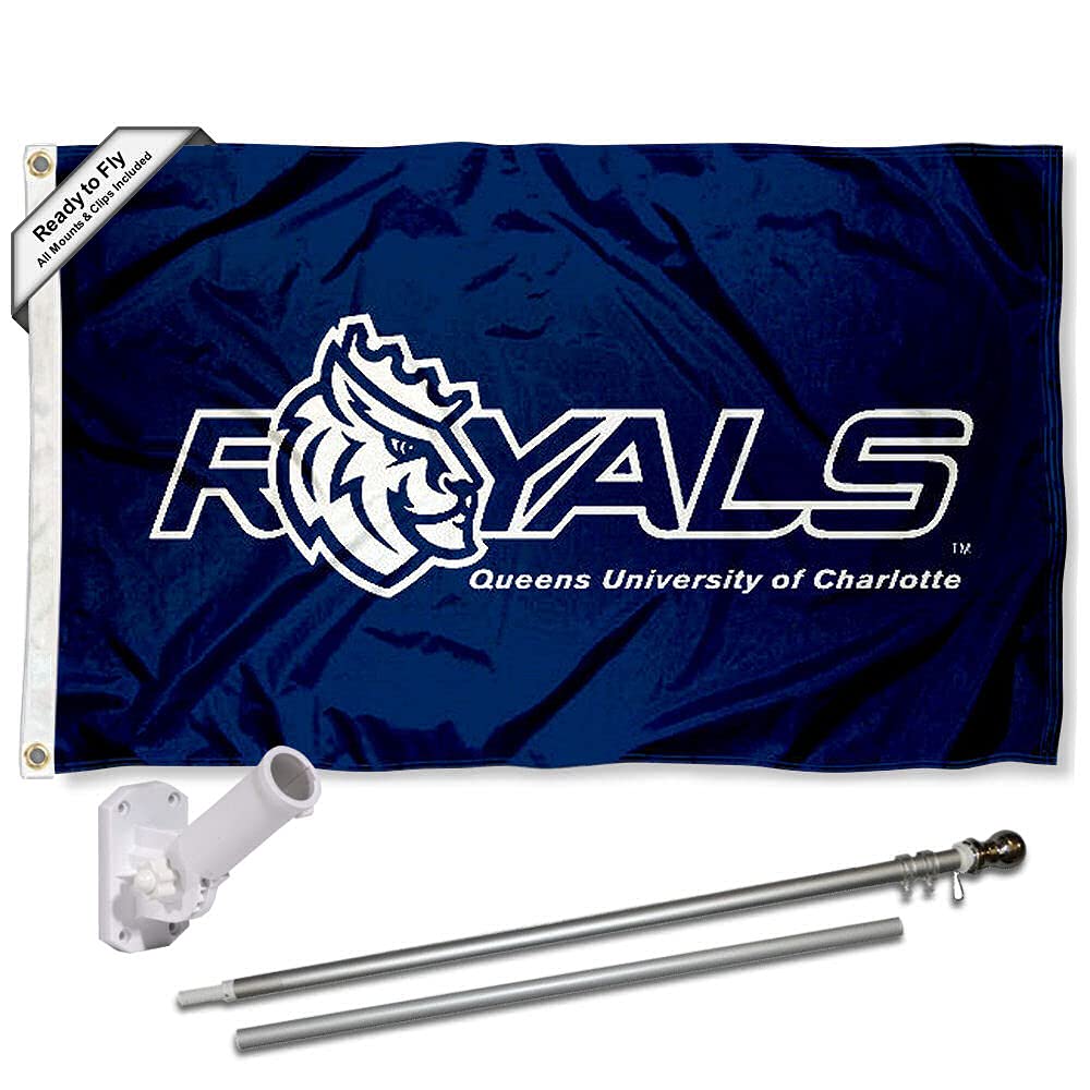 College Flags & Banners Co. Queens Royals Flag and Pole Bracket Mount Bundle - Sports Collectibles, Sports Memorabilia, Sports Fan Shop, Sports Gifts