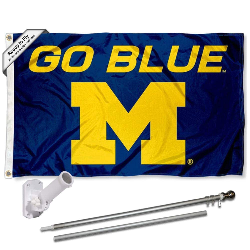 College Flags & Banners Co. Michigan Wolverines Go Blue 3x5 Flag and Pole Bracket Mount Bundle - Sports Collectibles, Sports Memorabilia, Sports Fan Shop, Sports Gifts