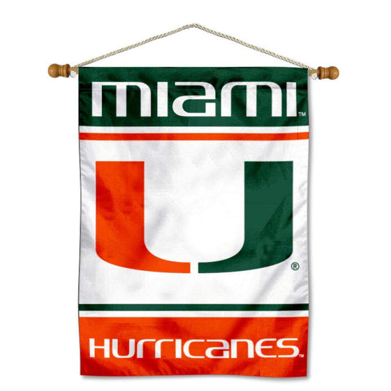 College Flags & Banners Co. Miami Hurricanes Double Sided Banner and Wood Pole Set - Sports Collectibles, Sports Memorabilia, Sports Fan Shop, Sports Gifts