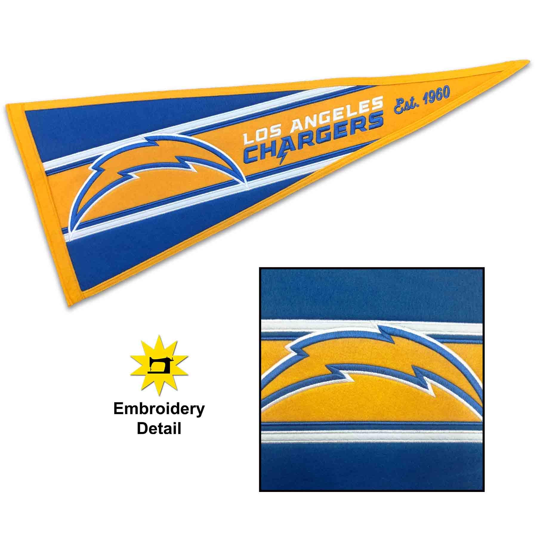 WinCraft Los Angeles Chargers Embroidered and Sewn Pennant - Sports Collectibles, Sports Memorabilia, Sports Fan Shop, Sports Gifts