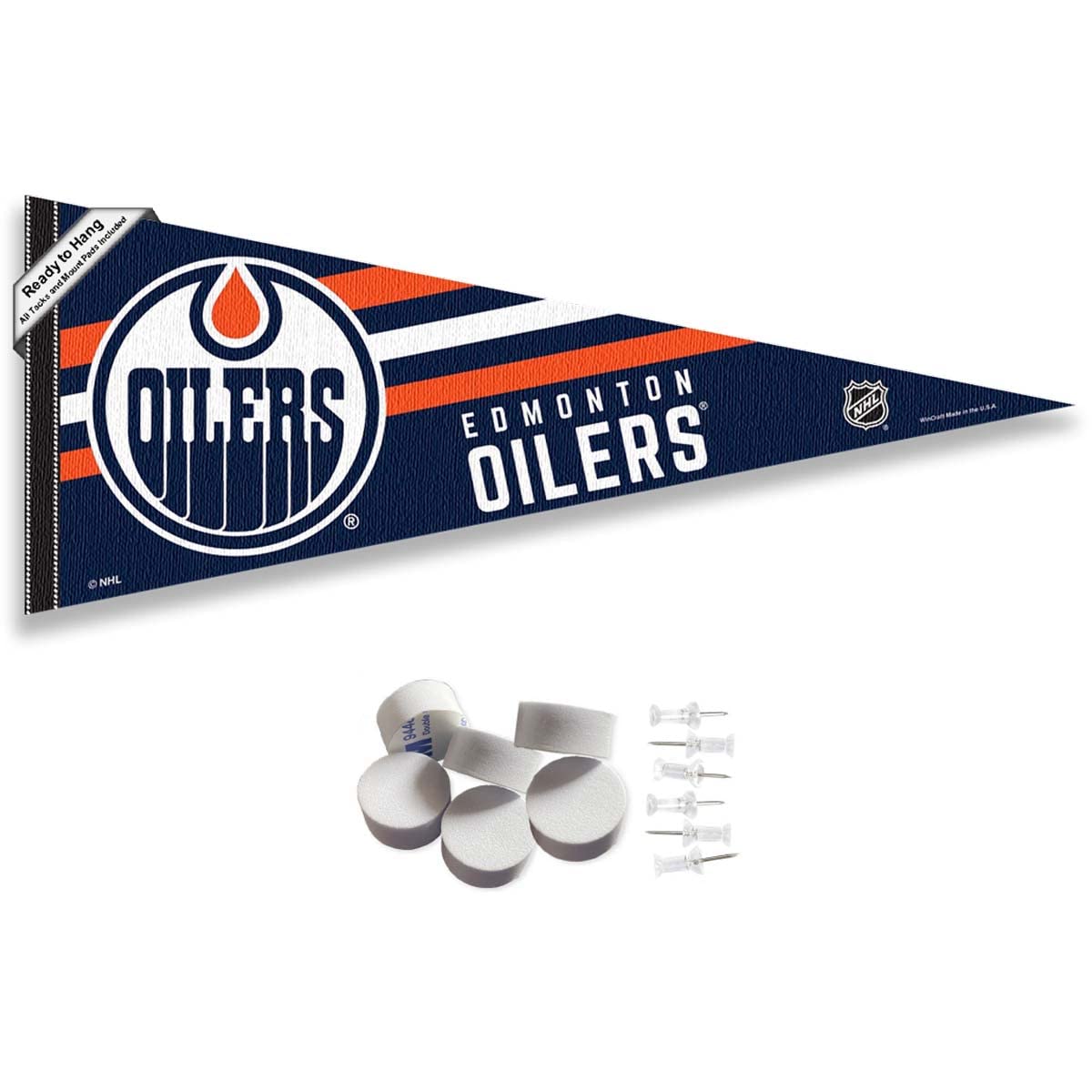 Edmonton Oilers Pennant Flag and Wall Tack Pads Mounts - Sports Collectibles, Sports Memorabilia, Sports Fan Shop, Sports Gifts