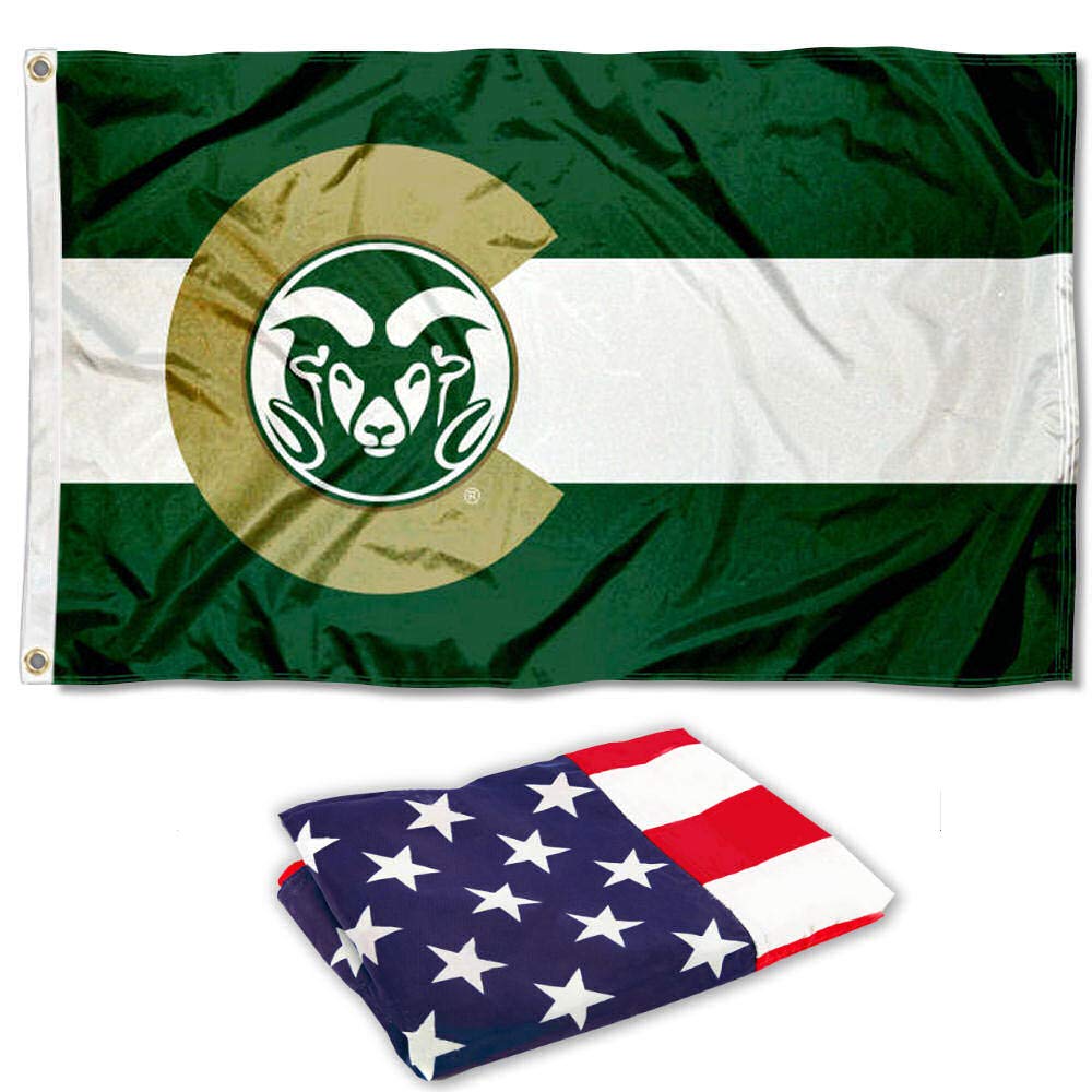 Colorado State Rams State of Colorado Logo Flag and USA 3x5 Flag Set - Sports Collectibles, Sports Memorabilia, Sports Fan Shop, Sports Gifts