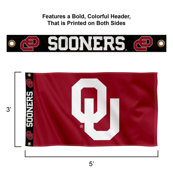 College Flags & Banners Co. Oklahoma Sooners Printed Header 3x5 Foot Banner Flag - Sports Collectibles, Sports Memorabilia, Sports Fan Shop, Sports Gifts
