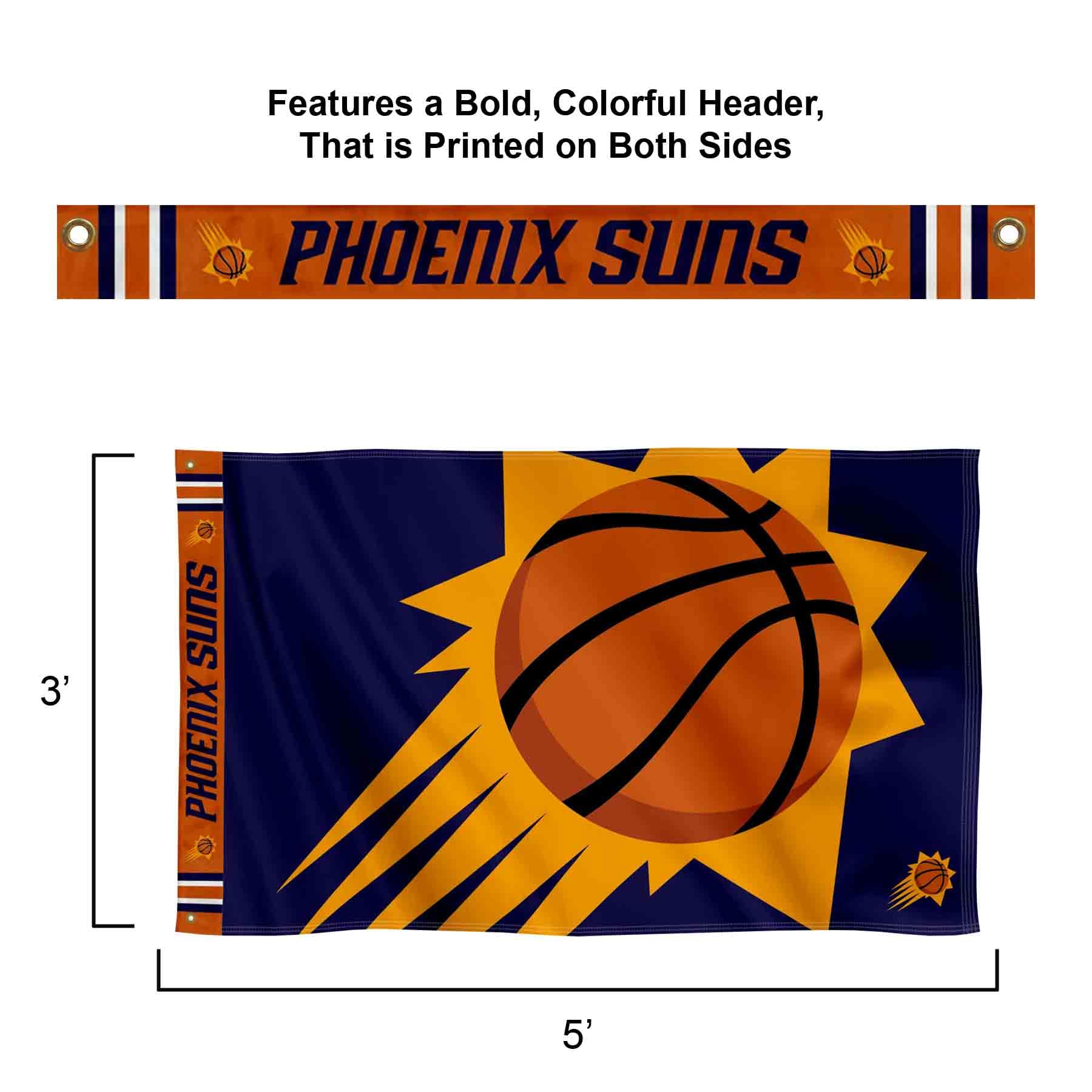 WinCraft Phoenix Suns Printed Header 3x5 Premium Banner Flag - Sports Collectibles, Sports Memorabilia, Sports Fan Shop, Sports Gifts