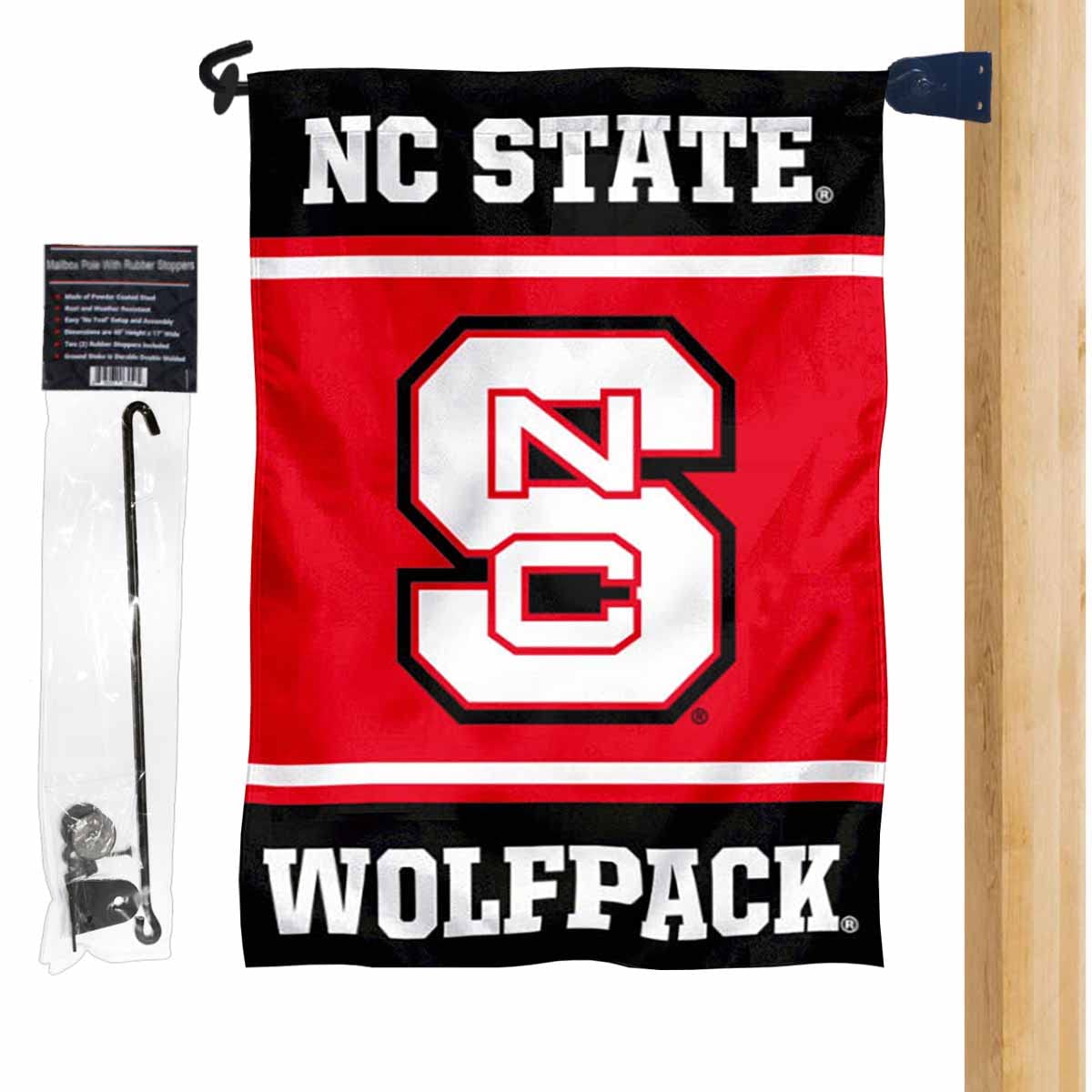 NC State Wolfpack Garden Flag and Mailbox Post Pole Mount Holder Set - Sports Collectibles, Sports Memorabilia, Sports Fan Shop, Sports Gifts