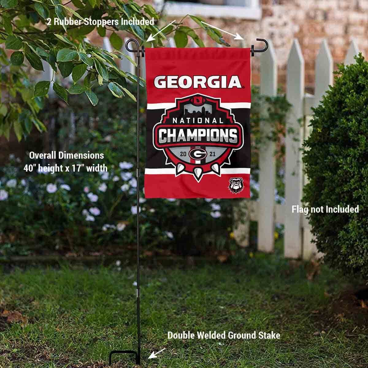 College Flags & Banners Co. Georgia Bulldogs Football National Champions Garden Flag with Pole Stand Holder - Sports Collectibles, Sports Memorabilia, Sports Fan Shop, Sports Gifts
