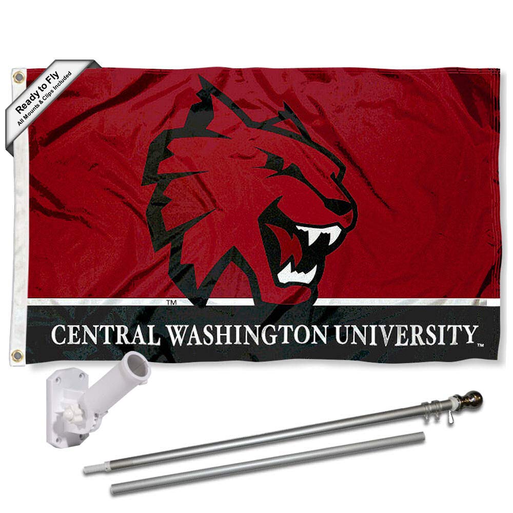 College Flags & Banners Co. Central Washington Wildcats 3x5 Flag and Pole Bracket Mount Bundle - Sports Collectibles, Sports Memorabilia, Sports Fan Shop, Sports Gifts