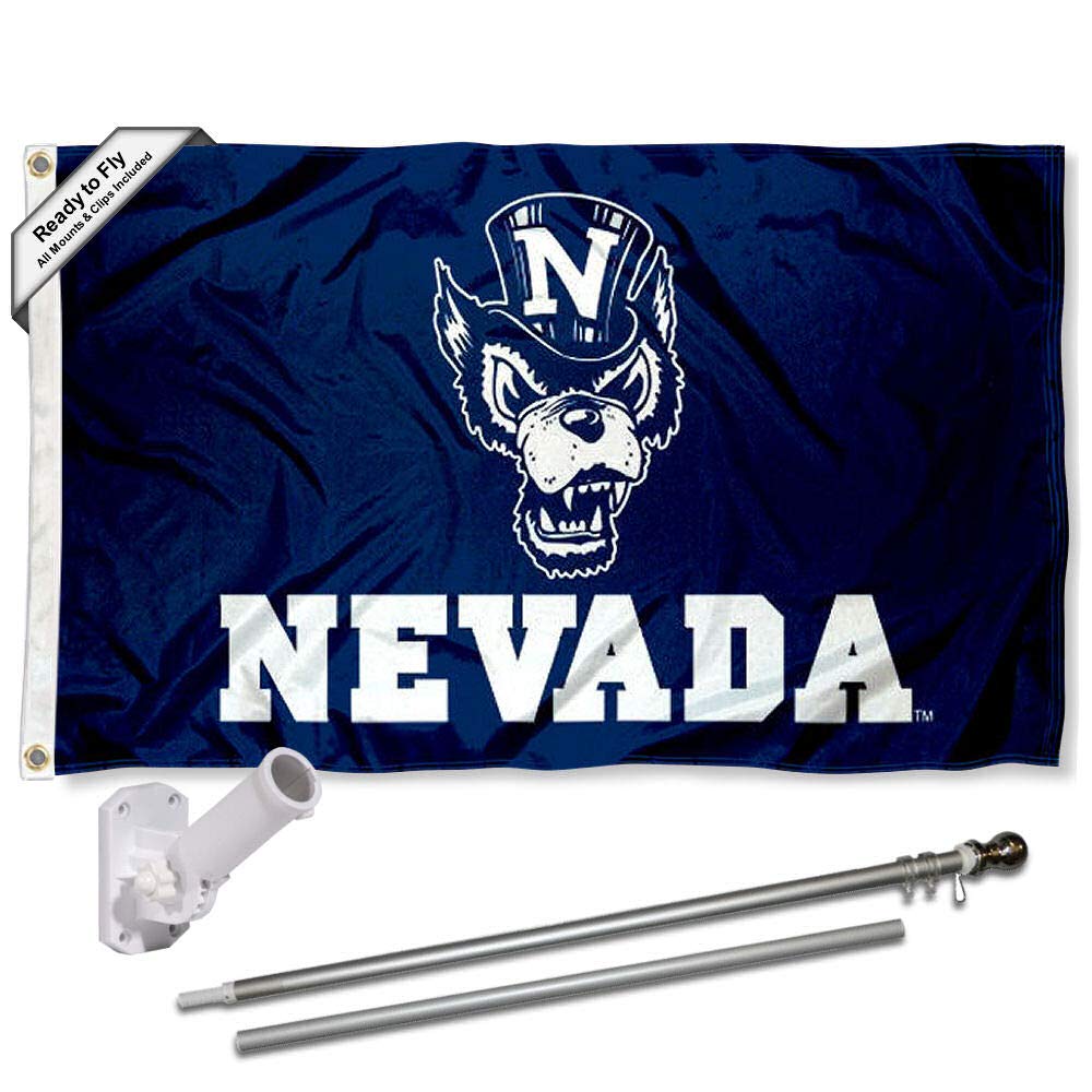Nevada Wolfpack Wolf Logo Flag and Pole Bracket Mount Bundle - Sports Collectibles, Sports Memorabilia, Sports Fan Shop, Sports Gifts
