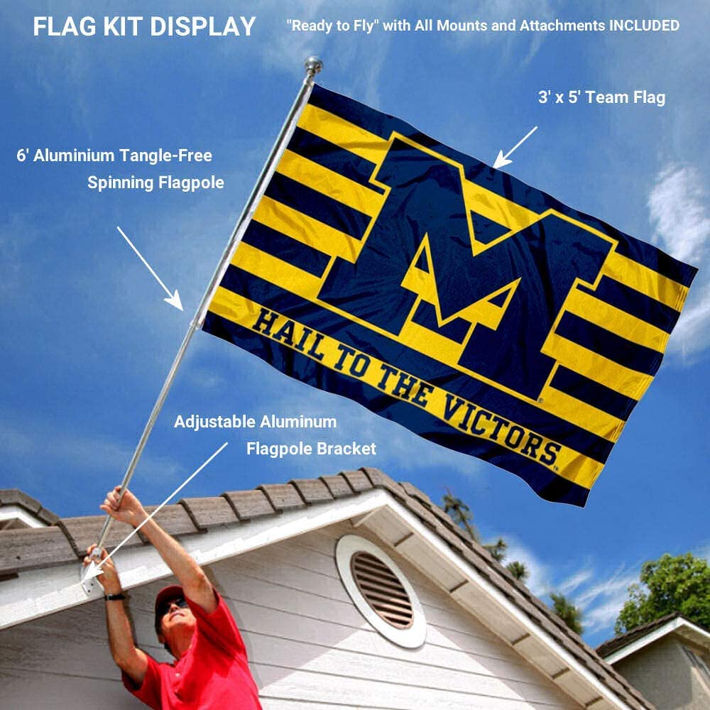 College Flags & Banners Co. Hail to the Victors Flag and Pole Bracket Mount Bundle - Sports Collectibles, Sports Memorabilia, Sports Fan Shop, Sports Gifts