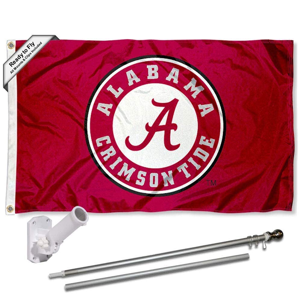 College Flags & Banners Co. Alabama Crimson Tide Team Flag and Pole Bracket Mount Bundle - Sports Collectibles, Sports Memorabilia, Sports Fan Shop, Sports Gifts