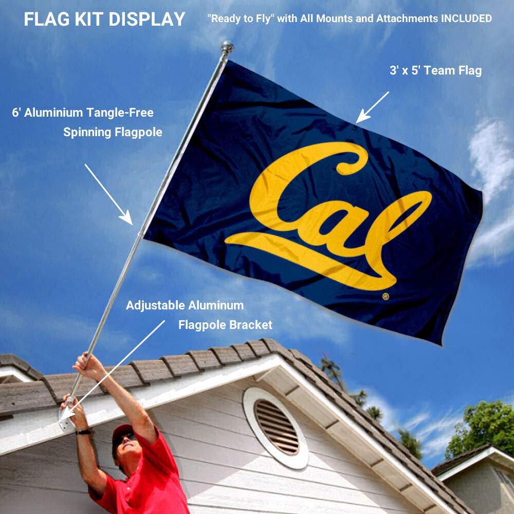 College Flags & Banners Co. Cal Berkeley Golden Bears Script Flag with Pole and Bracket Kit - Sports Collectibles, Sports Memorabilia, Sports Fan Shop, Sports Gifts