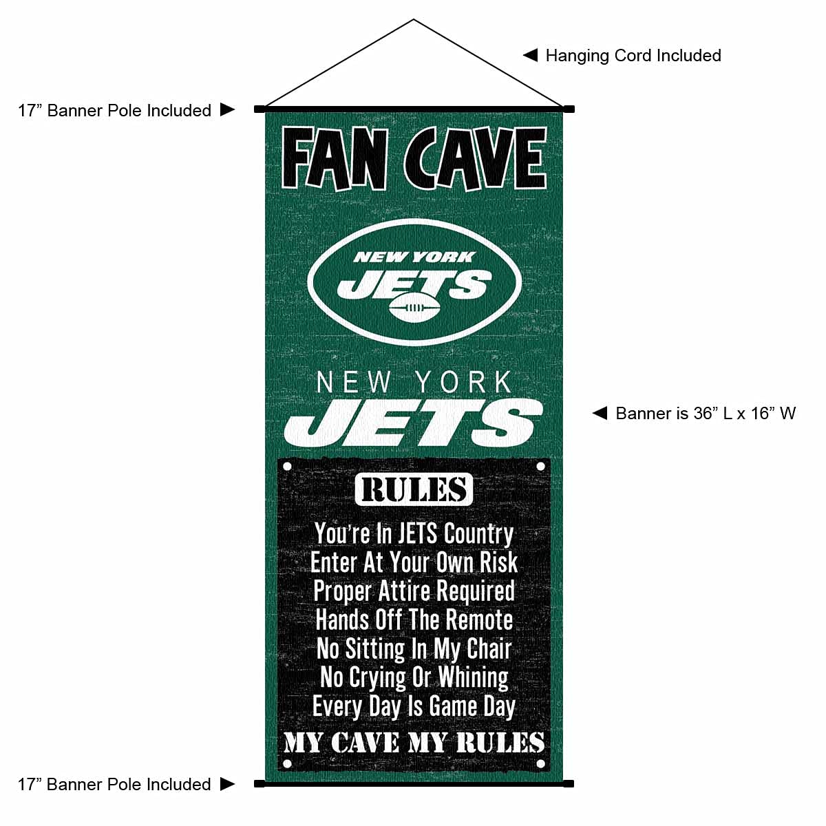 WinCraft New York Jets Man Cave Fan Banner Wall Door Scroll - Sports Collectibles, Sports Memorabilia, Sports Fan Shop, Sports Gifts