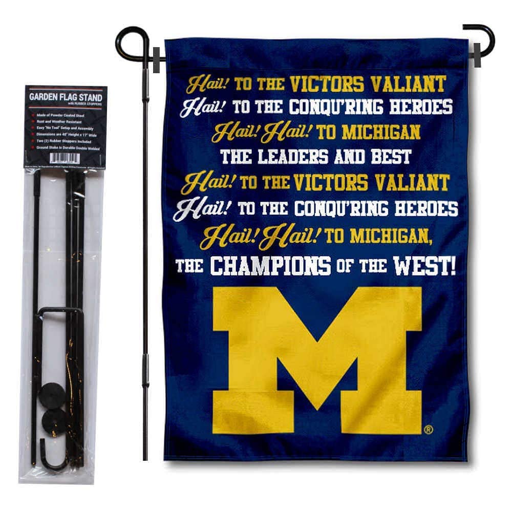 College Flags & Banners Co. Michigan Wolverines Fight Song Garden Flag and Flag Stand Pole Holder Set - Sports Collectibles, Sports Memorabilia, Sports Fan Shop, Sports Gifts