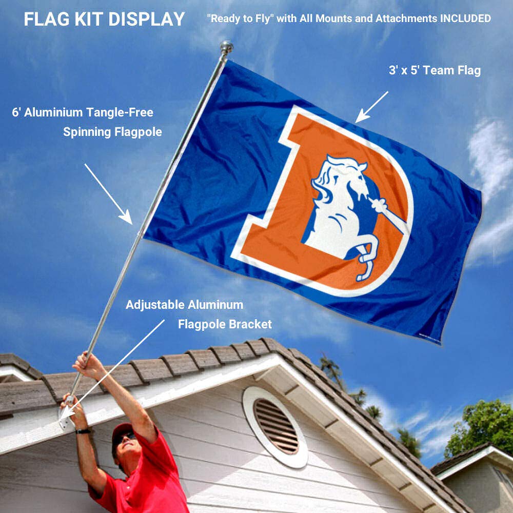 WinCraft Denver Broncos Retro Flag Pole and Bracket Kit - Sports Collectibles, Sports Memorabilia, Sports Fan Shop, Sports Gifts