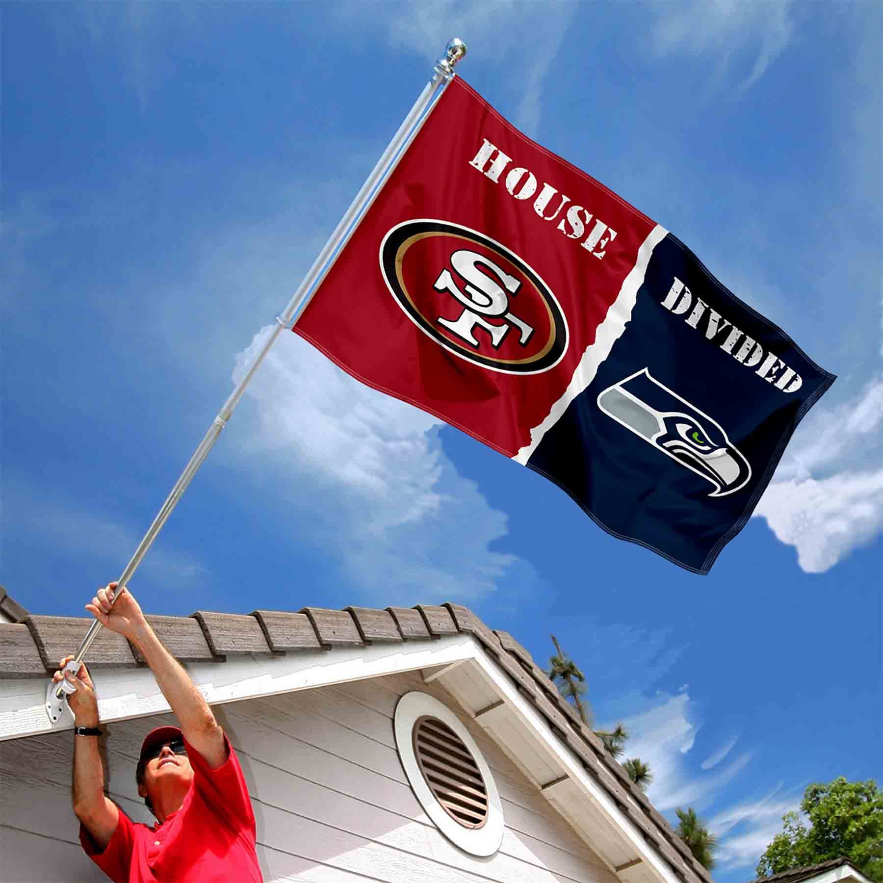 WinCraft San Francisco 49ers and Seattle Seahawks House Divided Flag Rivalry Banner - Sports Collectibles, Sports Memorabilia, Sports Fan Shop, Sports Gifts
