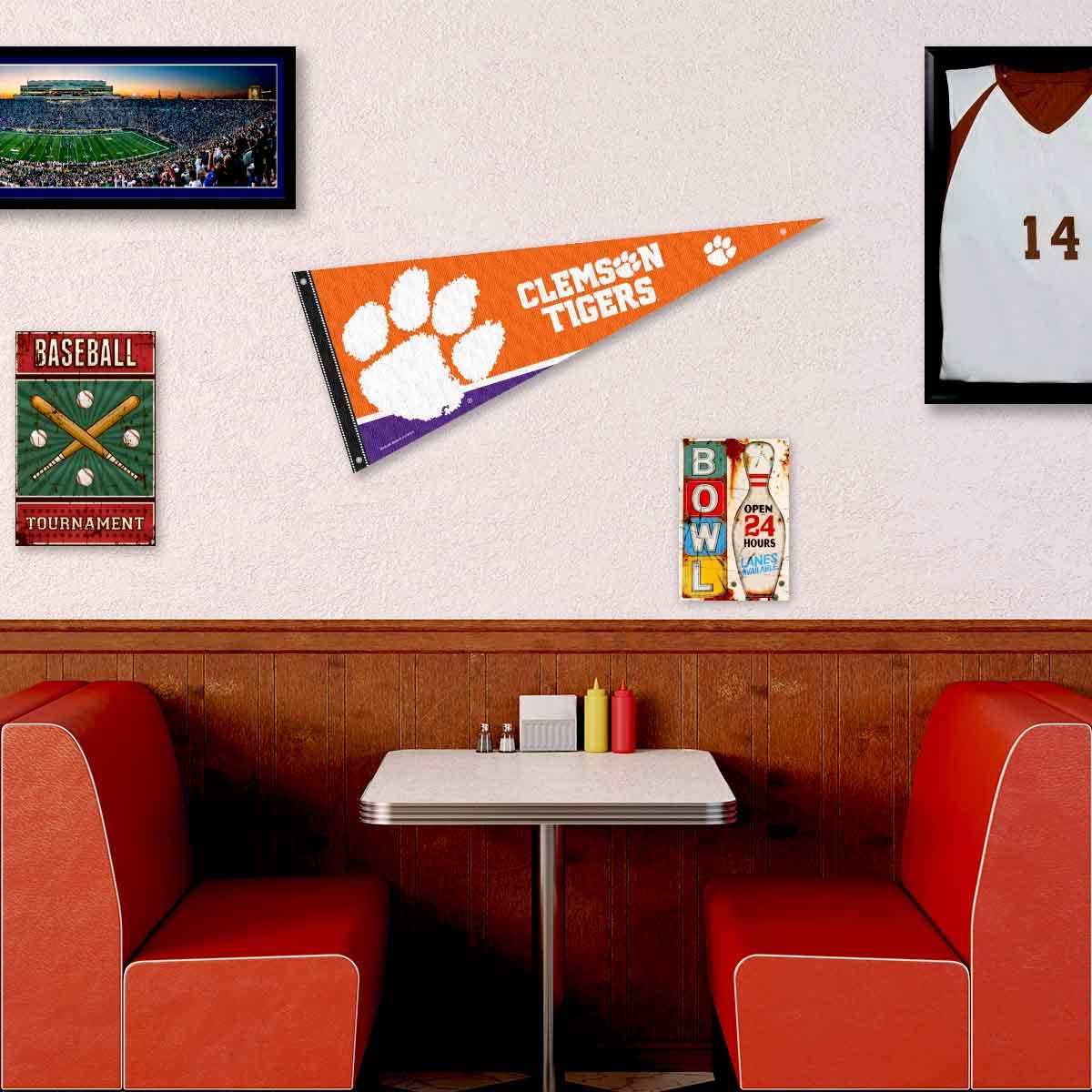 College Flags & Banners Co. Clemson Tigers Pennant Flag and Wall Tack Mount Pads - Sports Collectibles, Sports Memorabilia, Sports Fan Shop, Sports Gifts
