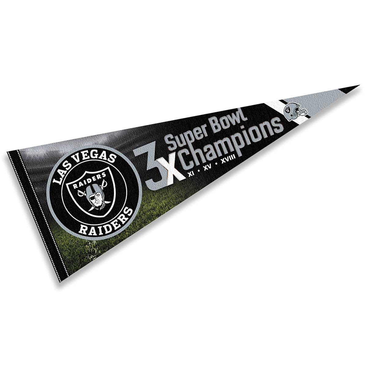 WinCraft Las Vegas Raiders 3 Time Bowl Champions Pennant Banner Flag - Sports Collectibles, Sports Memorabilia, Sports Fan Shop, Sports Gifts