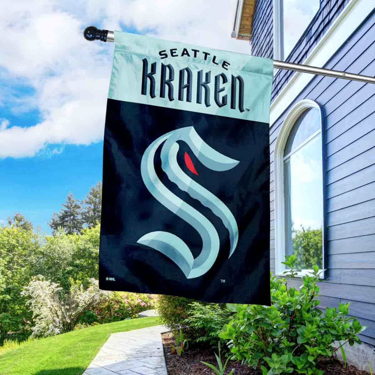 WinCraft Kraken Banner House Flag and 5 Foot Flagpole Set - Sports Collectibles, Sports Memorabilia, Sports Fan Shop, Sports Gifts