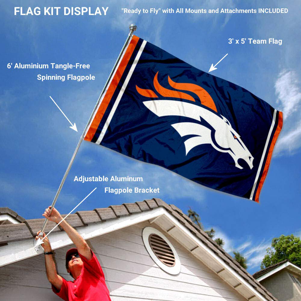 WinCraft Denver Broncos Flag Pole and Bracket Kit - Sports Collectibles, Sports Memorabilia, Sports Fan Shop, Sports Gifts