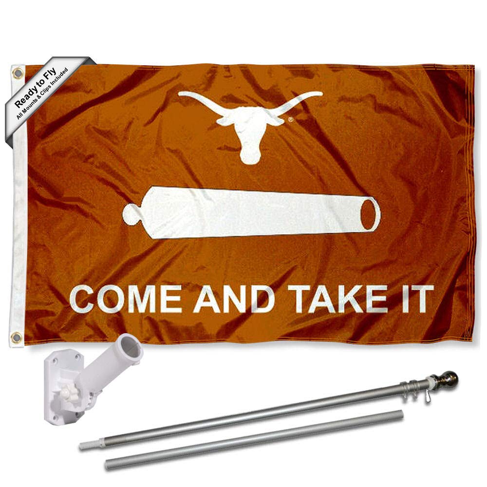 College Flags & Banners Co. Texas Longhorns Come and Take It Flag with Pole and Bracket Complete Set - Sports Collectibles, Sports Memorabilia, Sports Fan Shop, Sports Gifts