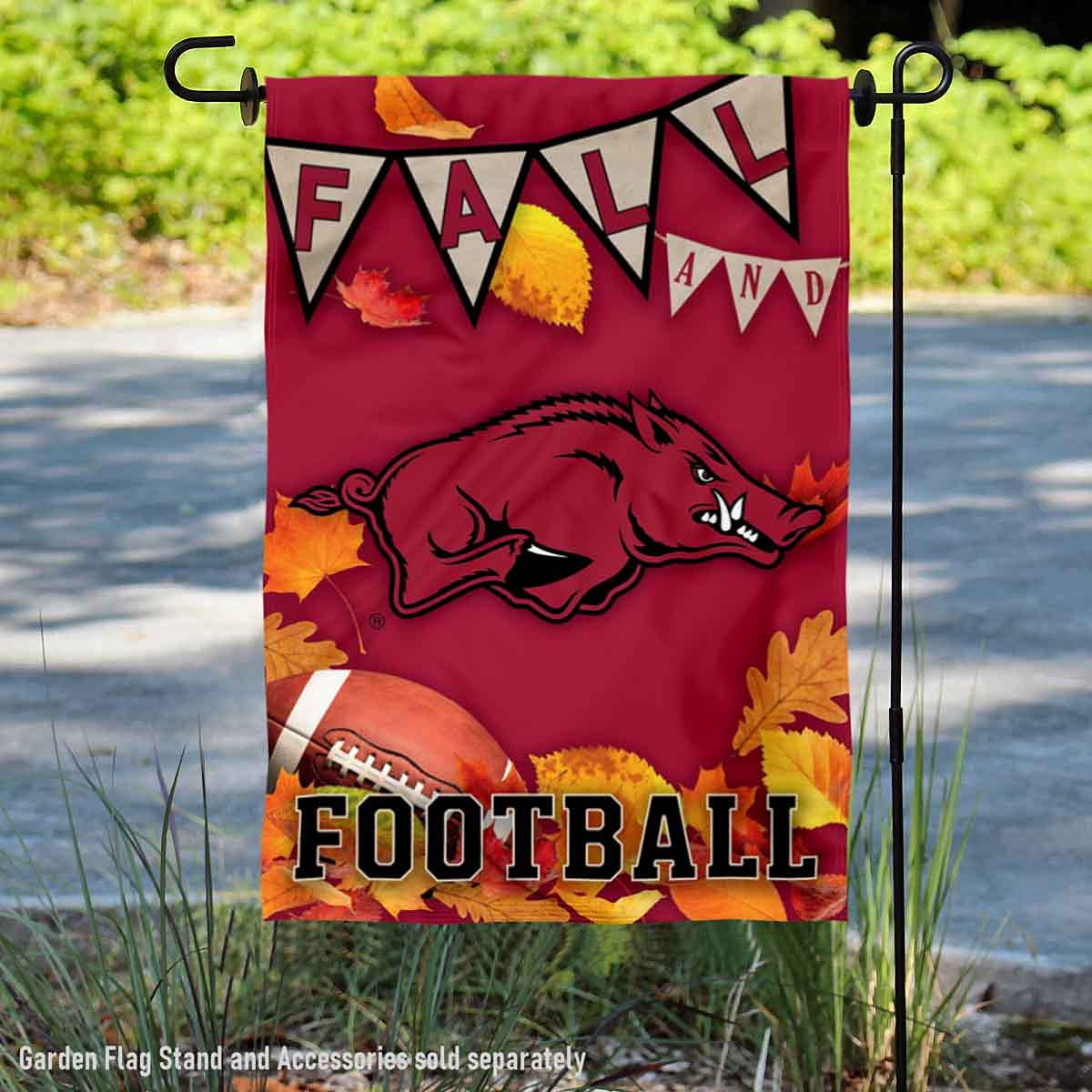 College Flags & Banners Co. Arkansas Razorbacks Fall Leaves Football Season Garden Yard Flag - Sports Collectibles, Sports Memorabilia, Sports Fan Shop, Sports Gifts