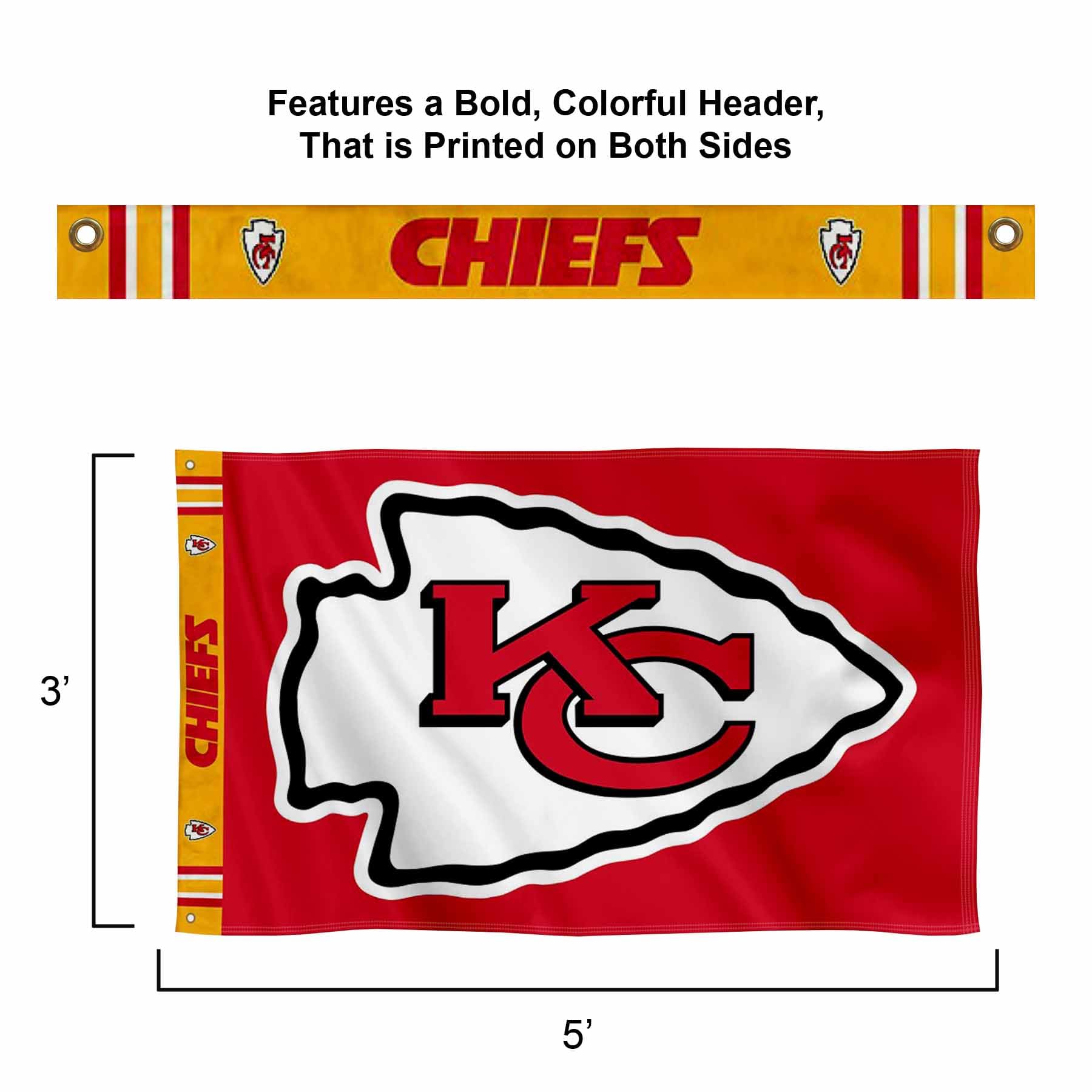 WinCraft Kansas City Chiefs Printed Header 3x5 Foot Banner Flag - Sports Collectibles, Sports Memorabilia, Sports Fan Shop, Sports Gifts