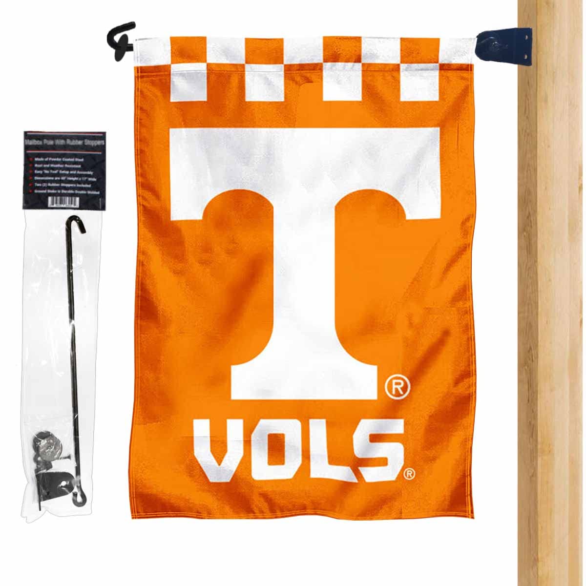 College Flags & Banners Co. Tennessee Volunteers Checkered Garden Banner and Mailbox Post Pole Mount Holder Set - Sports Collectibles, Sports Memorabilia, Sports Fan Shop, Sports Gifts