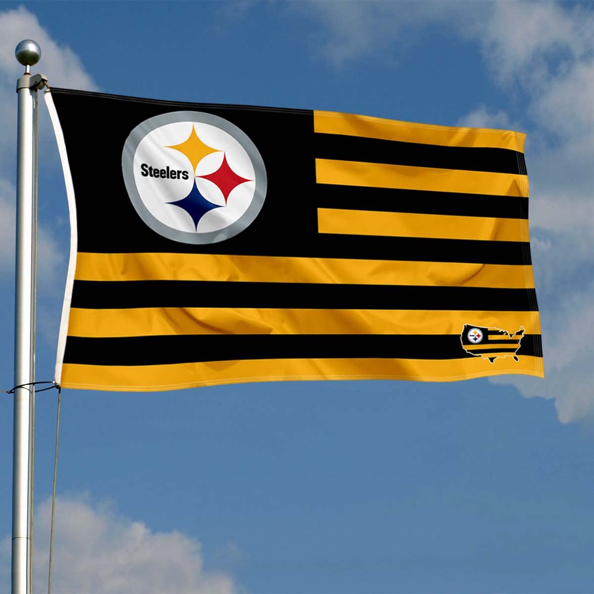 WinCraft Pittsburgh Steelers USA American Nation Stripes 3x5 Grommet Flag - Sports Collectibles, Sports Memorabilia, Sports Fan Shop, Sports Gifts