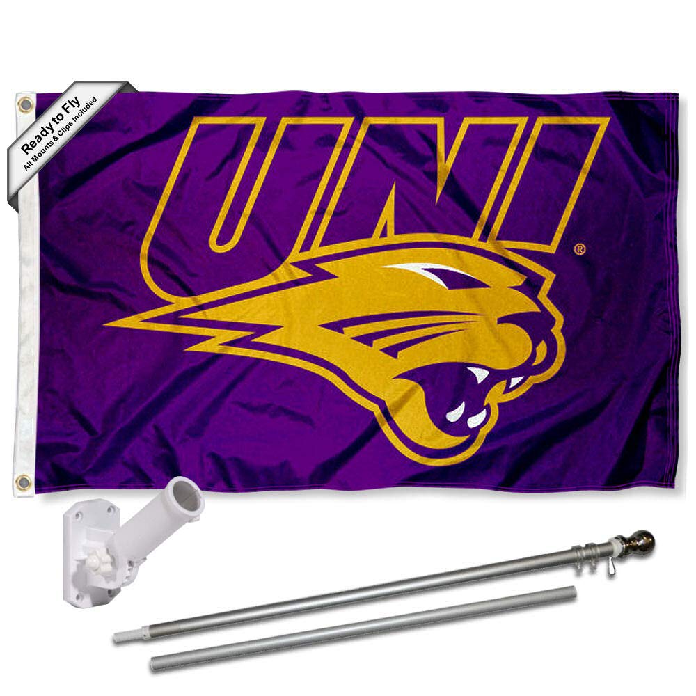 College Flags & Banners Co. Northern Iowa Panthers UNI Logo Flag and Pole Bracket Mount Bundle - Sports Collectibles, Sports Memorabilia, Sports Fan Shop, Sports Gifts