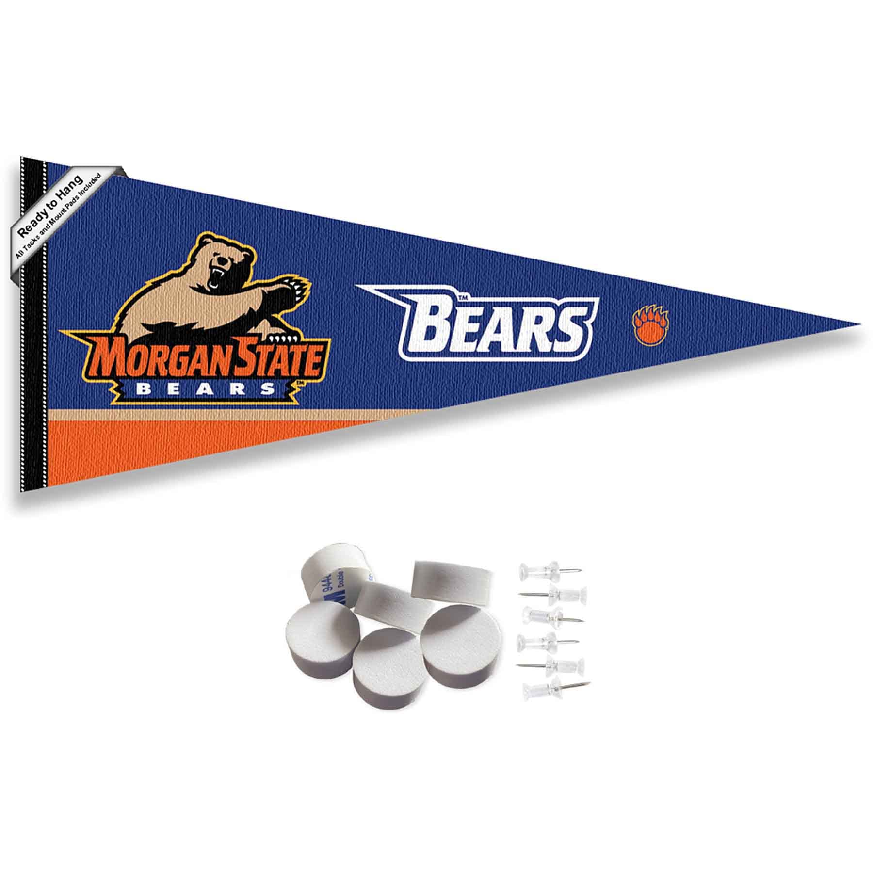 College Flags & Banners Co. Morgan State Bears Pennant Flag and Wall Tack Mount Pads - Sports Collectibles, Sports Memorabilia, Sports Fan Shop, Sports Gifts